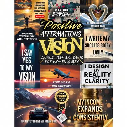 Positive Affirmations Vision Board Clip Art Book For Women And Men: Manifest Your Dream Life And Empower The Law Of Attraction With 200+ Cut-Out ... And Wealth (2026 Vision Board Supplies)
