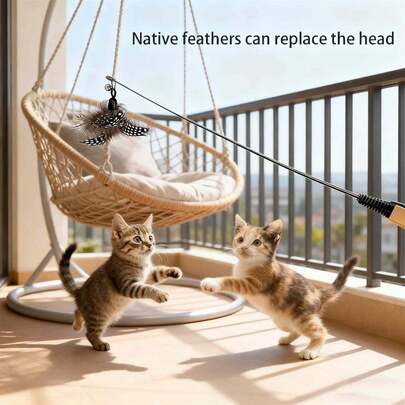 Juguete para gatos con plumas y campana - Diversión interactiva para jugar dentro y fuera, apto para todas las razas de gatos