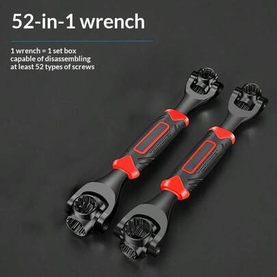 1件套重型52合1多功能套筒扳手套装 - 带防滑手柄、360°旋转头、SAE 5/16"-3/4" 和公制 8-19mm，适用于汽车、工业、家庭、专业技工 - 适用于狭小空间、汽车维修、符合人体工程学的手柄、建筑、多功能工具、DIY爱好者