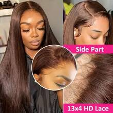 200% Density 13x4 Pre-Plucked HD Lace Wig Human Blended Hair Wigs Can Be Free Styling Chocolate Brown Straight Brazilian Virgin Hair Wig Pre-Bleached Knots Suitable For To Wear - S4 - View 3