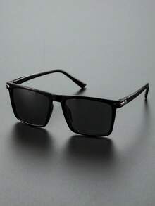 1pc Men's Square Plastic Frame Classic Popular Design Modern Minimalist Style Sunglasses, Suitable For Outdoor Leisure Activities, Golf, Business, Street Photography, Fishing, Driving, Travel And Other Scenarios - màu đen - Xem 3