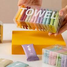 28-Piece 100% Cotton Compressed Towel Set, Disposable Compact Face And Bath Towels, Travel Must-Haves Camping Essentials Outdoor Gear, Lightweight Portable Skin-Friendly Quick Dry Towels For Hiking Trips Beach Vacation Business Travel Emergency Use Daily Toiletries, Ideal For Airport Transit Picnic Outings Gym Workouts Hotel Stays Spa Treatments And Household Daily Use - 彩色 - 查看 7