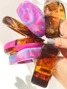 1pc Retro Amber Texture Tie Dye Acrylic Wide Bracelet, Pink & Blue Gradient, Exaggerated Design Suitable For Music Festivals, Parties, Holidays, Layering - Multicolor - View 9