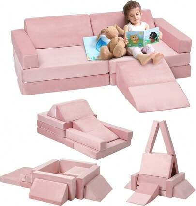 Dragonpad 13 Piece Modular Kids Sofa Set, Washable Foam Building Blocks, Collapsible Educational Children' S Furniture, High-Density Foam Pieces Cozy Floor Couch For Bedroom, Playroom Or Learning Area