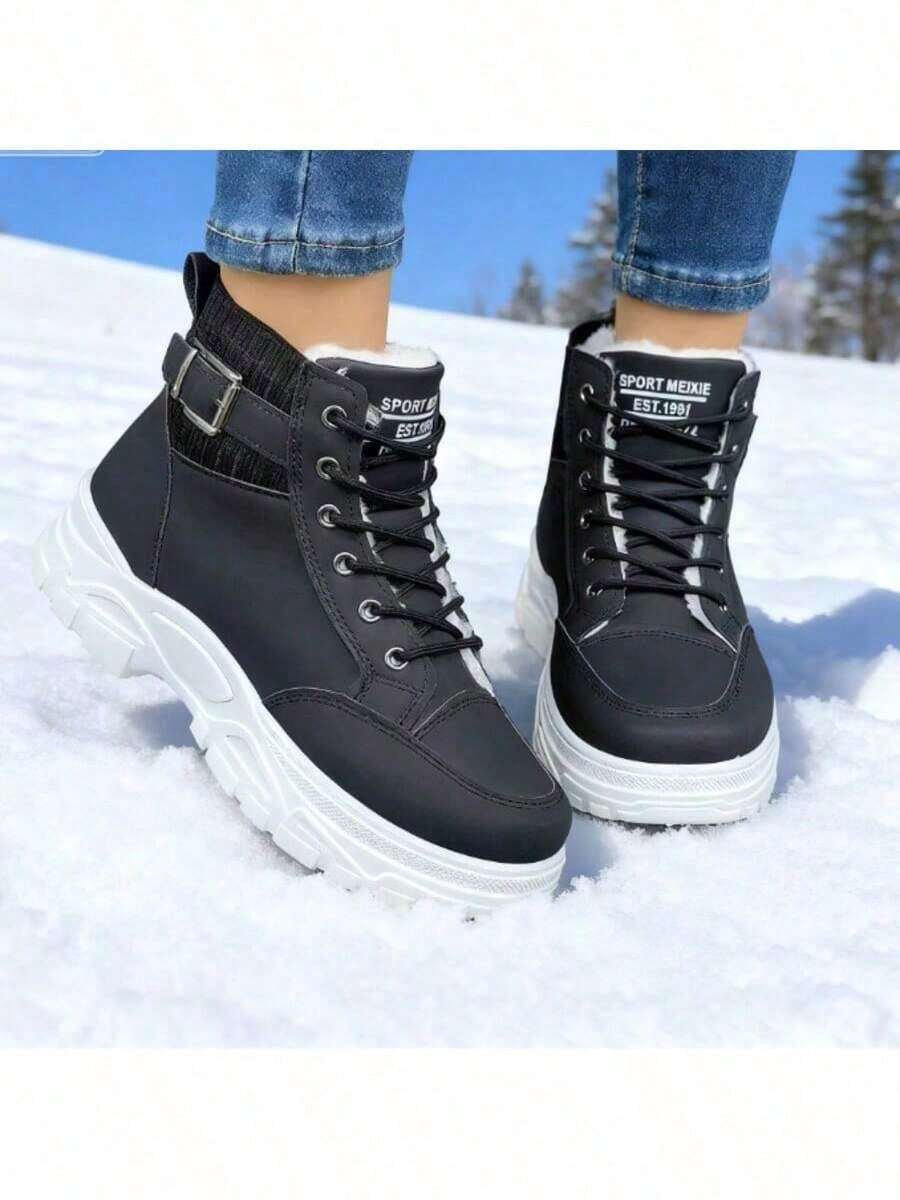 Women's Snow Boots - Waterproof, Anti-Slip Ankle Booties With Warm Fluffy Lining, Easy Slip-On Design For Winter Comfort. - Black - View 1