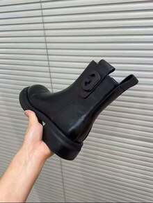 Botines de tobillo Chelsea para mujer, tacón bajo, estilo británico retro, con cremallera, para otoño/invierno - Negro - Ver 5