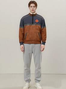 Western Longhorn Graphic Half Zip Sherpa Collar Pullover With Faux Buckle Details - N5KQ2 - Xem 4