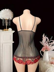 Sexy Lingerie - Lace Embroidered Camisole Set, Includes Panties And Chemise, Sexy Underwear, Sexy Sleepwear, Babydoll Lingerie - Black - View 5
