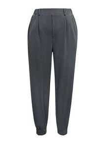 Quần dài nữ cạp cao dáng ôm, màu trơn thanh lịch, chất liệu sợi polyester, có thể giặt máy, thiết kế túi xéo và cúc cài, phù hợp cho công sở, sinh hoạt hàng ngày, đi làm và du lịch mùa xuân. - Màu xám đen - Xem 5