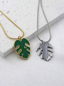 One Stainless Steel 18K Gold Plated Fashionable Cactus Pendant Necklace In Green, Suitable For Men And Women Vacation Accessories - Gold - View 10