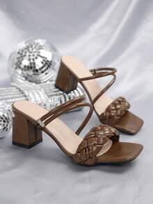 Giày sandal quai ngang kiểu Pháp thanh lịch, gót chunky, thích hợp cho hẹn hò, mua sắm, đi làm, công sở, họp mặt, tiệc tùng, du lịch, thời trang, đa năng, thoải mái. - màu nâu - Xem 5