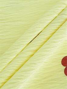 Áo cánh trắng in họa tiết quả anh đào độc đáo dành cho nữ - Tay áo nhún bèo, viền bất đối xứng, Áo khoác ngoài thường ngày tay ngắn cho mùa xuân/hè, trang phục cuối tuần, áo sơ mi thường ngày | Áo tay nhún bèo | Áo sơ mi in - Màu vàng - Xem 9