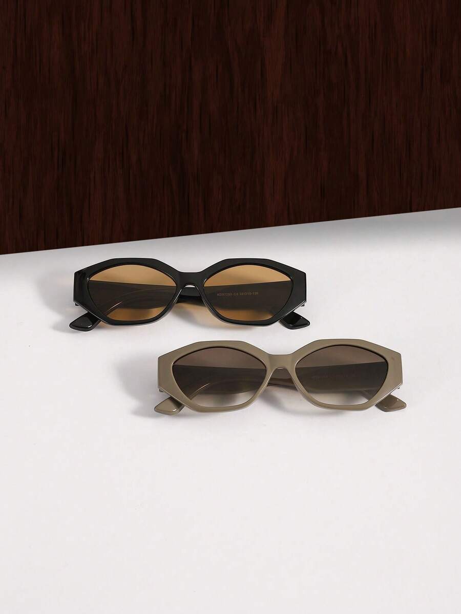 2 PCS Women's Geometric Retro Fashion Glasses Polycarbonate Frame Lightweight For Outdoor Party With Glasses Box - Multicolor - View 1