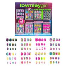 96 piezas de uñas postizas con brillo y metálicas para preadolescentes, con kit de puntas de uñas acrílicas de cobertura completa con pegamento previo, excelente para regalos, fiestas, pijamadas y maquillaje - Arcoíris - Ver 7