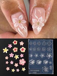 1个硅胶美甲模具，春季芙蓉花蛋花五瓣盛开设计，3D雕刻模板，凝胶指甲油模板，DIY美甲配件工具 - 無色 - 查看 2