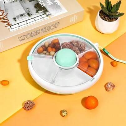 五格便携式旋转零食盒 | 可重复使用的便当式食品储存容器，带旋转盖 | 防漏零食盒，适合儿童和成人