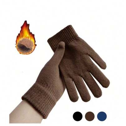 男女通用全指冬季保暖针织手套，户外滑雪内衬手套，骑行手套