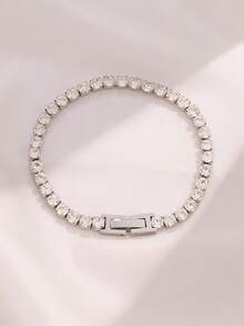 1条奢华嘻哈风4毫米不锈钢立方氧化锆水晶网球手链，男女皆宜，链条饰品 - 4mm手鍊 - 查看 3