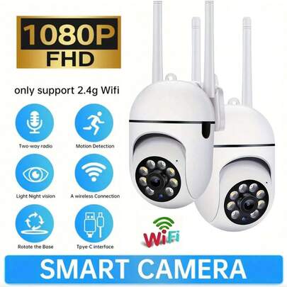 1080P Full HD Smart 2.4G WiFi Camera, Indoor Home Security Use - Mobile App Dual-Way Talk, USB Powered, Easy Installation, Remote View, Audio Alarm, Full-Color Night Vision, Auto Tracking Security Surveillance Camera