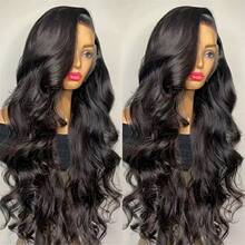 Peluca sintética NATAN de color negro con frontal de encaje 13X4 para , onda suelta, pre-arrancada con nudos blanqueados, resistente al calor para uso diario y de fiesta - Natural y Negro - Ver 1