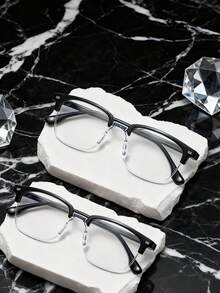 1pc/2pcs Retro Half-Frame Clear Lens Glasses, Suitable For Daily Use - Clear - View 8