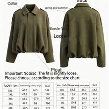 Plus Size Regular Length Jacket With Batwing Sleeves, Zipper And Silver Button Details, Pleated Hem, Women's Fashion Knit Fabric Long Sleeve Coat, Streetwear Style Comfortable Loose Fit Lightweight Jacket For Autumn