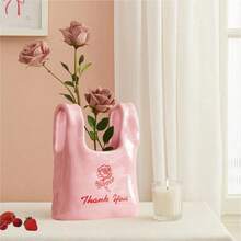Pink Bodega Shopping Bag Ceramic Vase, 5.9" L X 9" H - 粉色 - 查看 1