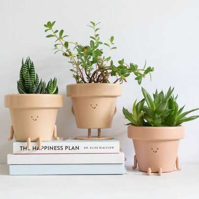 Earthlings Legs Out Pot Cute Plant Pot - Plastic Funny Planter With Drainage, Unique Cactus Plant Lover Gift, Succulent Face Flower Pot, Desk Plant, Table Top Decor, & Home Gifts