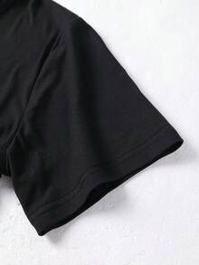 LQTY Spring/Summer 2-Piece Women's Casual Sporty Black Crew Neck T-Shirt With Drawstring Loose-Fitting Sweatpants. A Simple Street-Style Elegant - Black - View 7
