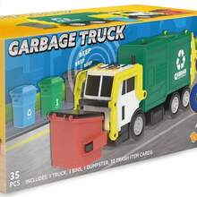 JOYIN Juego de Juguetes de Camiones de Basura con Motor de Fricción, Incluye Basurero, Incluye Basurero, Cubos de Basura y Tarjetas de Aprendizaje para Niños - Multicolor - Ver 8