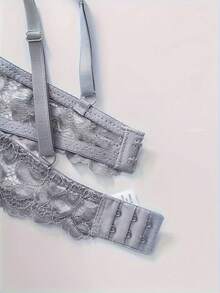 三件套简约性感蕾丝聚拢支撑文胸，可调节肩带，带衬垫和钢圈，日常穿着女士成人内衣 - 彩色 - 查看 5