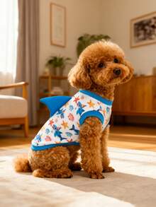 1pc 3D Shark Fin Puppy Vest, Starfish & Shell Print Pet Vest, Suitable For Spring/Summer, Fits Small/Medium Dogs, Anti-Shedding - Multicolor - View 2