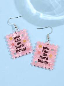 1 Pair Fashionable, Exquisite, Versatile, Unique, Creative Hip-Hop Punk Geometric Floral Slogan Acrylic Dangle Earrings For Women, Suitable For Daily, Party, Commute, Holiday, Festival - Multicolor - View 3