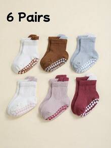 6 Pairs Cotton Children Socks With Anti-Slip Dots, Colorful Patchwork Back To School Student Sports Socks - Multicolor - View 2