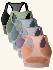 5 件套无缝运动背心，舒适纯色女士胸罩