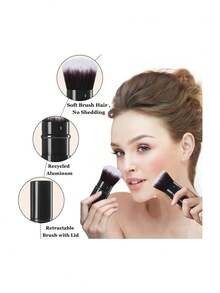 1-2支伸缩式化妆刷、旅行歌舞伎粉底化妆刷、面部腮红刷用于混合液体、腮红、古铜粉、指甲油、防晒霜和无瑕化妆品。 - 彩色 - 查看 4