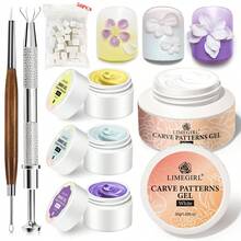 LIMEGIRL 3D立体雕刻图案凝胶指甲油套装：3色印花凝胶指甲油调色盘，免擦拭晕染凝胶指甲油，3D立体雕刻凝胶，包含用于极光渐变美甲DIY的海绵工具 - 彩色 - 查看 11
