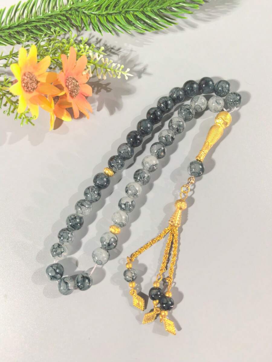 33pcs 10mm Large Gold Flower Beads Glass Bracelet Muslim Prayer Beads TASBIH