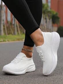 Women's Knitted Elastic Slip-On Casual Sneakers, Minimalist Versatile Lightweight Comfortable Soft-Sole Sock Shoes, Mesh Breathable Non-Slip Running Shoes - Black - View 5