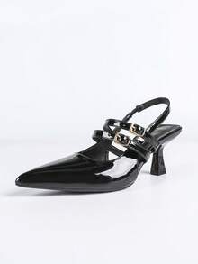 女士高跟鞋、女士时尚漆皮凉鞋、女士时尚休闲露跟拖鞋、女士系带工作凉鞋、玛丽珍镂空趾凉鞋、女士时尚休闲法式露跟凉鞋 - 黑色 - 查看 7