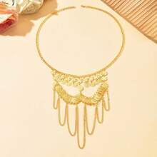 1pc Luxury Arabic Bride Gold-Plated Face Veil Chain With Text & Heart Pattern, Bridal Veil Accessory For Algerian Women - One Size - View 9