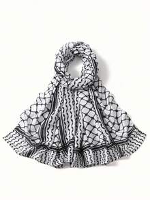 1pc Women's Middle Eastern Geometric Print Scarf, Fashion Minimalist Casual Geometric Print Headscarf, Multi-Functional Sun Protection Printed Hijab, Windproof Desert Shawl Suitable For Travel, Photography, All Seasons - Multicolor - View 12