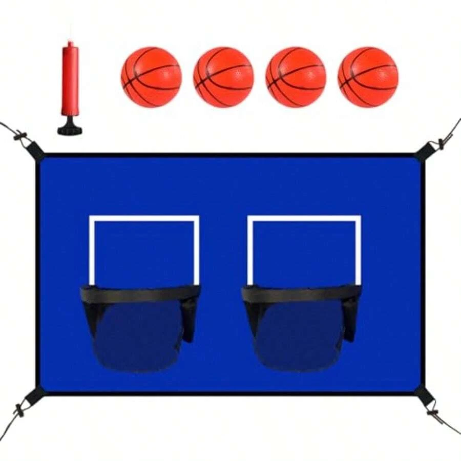 ASDF-Aro De Baloncesto para Trampolín Doble Aro De Baloncesto para Trampolín De Exterior Juego Deportivo para Niños Y Niñas con Balones Y Bomba Recreativo Saltarín para Patio Trasero Familiar - Atributetónico - Ver 1