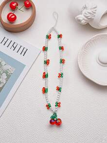 1 chiếc dây đeo điện thoại đính hạt hình quả anh đào ngọt ngào và cá tính, phụ kiện điện thoại tối giản và thời trang, phù hợp để đeo hàng ngày, tương thích với Android và hầu hết các điện thoại thông minh, quà tặng cho mẹ, gia đình, bạn bè, trẻ em, sinh nhật, ngày lễ. - Đỏ và trắng - Xem 3