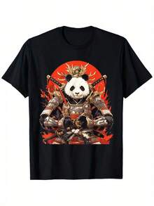 T-shirt w stylu Ukiyo-E, wykonany w 100% z bawełny - Czarne - Zobacz 1