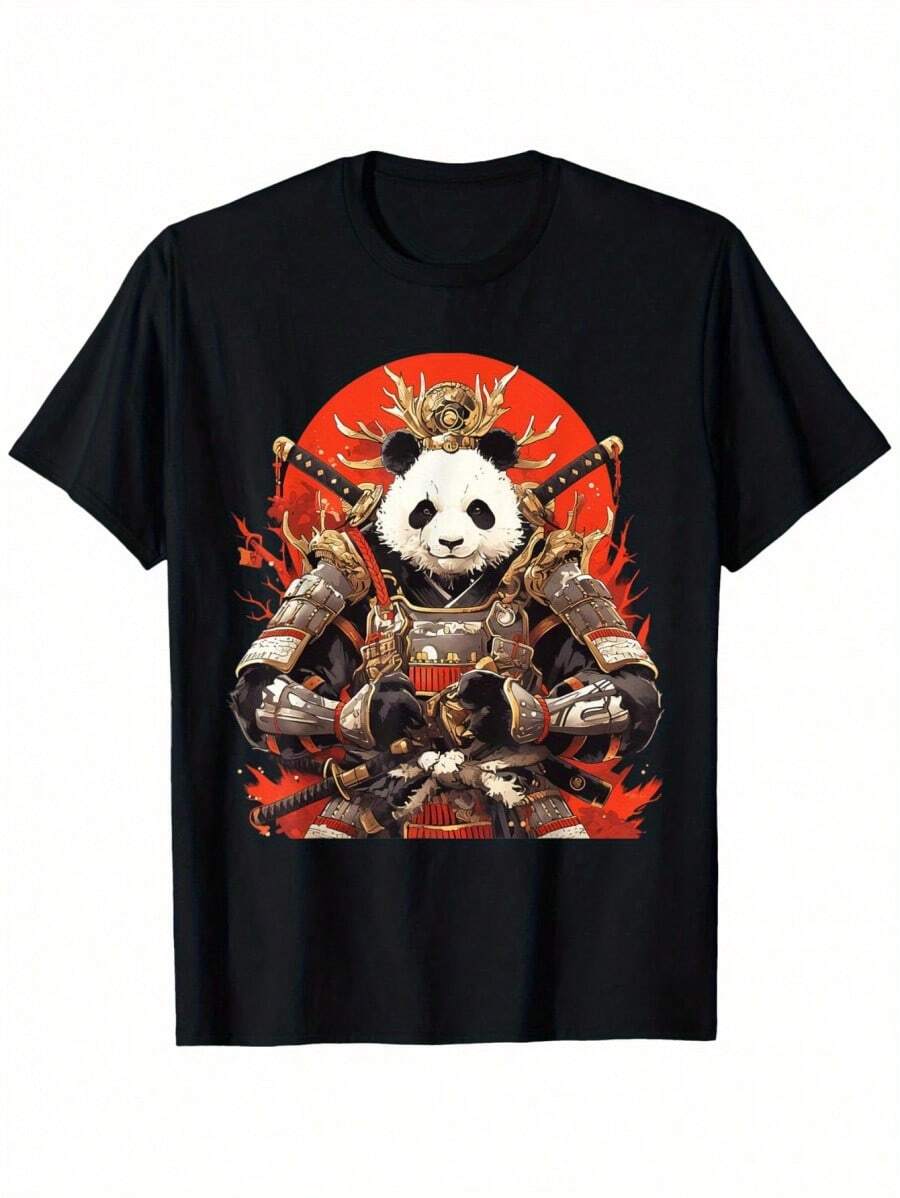 T-shirt w stylu Ukiyo-E, wykonany w 100% z bawełny - Czarne - Zobacz 1