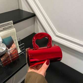 Bolso de hombro de caja cilíndrica pequeña y única de concha dura de acrílico brillante, bolso de mano de moda para la noche 2026