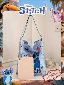 Disney 1个迪士尼官方授权史迪奇图案手提包，可爱卡通印花单肩包，休闲购物袋，可调节肩带，轻便手提包，女士/女孩/学生的理想之选 - 非常适合秋季/春季/外出/购物/情人节 - 藍色 - 查看 5