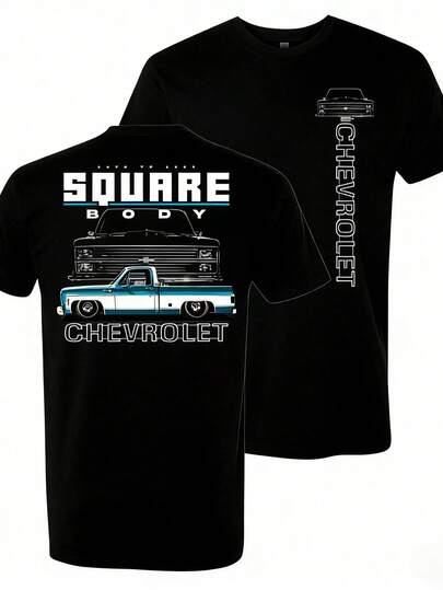 Camiseta gráfica de camioneta Chevrolet de carrocería cuadrada: Una camiseta retro para amantes de las camionetas, fanáticos del C10 clásico y fanáticos del estilo Chevrolet vintage. Camiseta de cuello redondo para hombre, talla estándar, lista para usar.