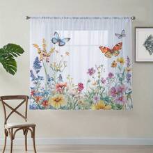 2 piezas de cortinas transparentes con estampado de flores y mariposas en acuarela, impresión 2D, adecuadas para la decoración de ventanas primaverales, estilo de hogar fresco, aplicables para cocina, cafetería, sala de estar, dormitorio, jardín, con bolsillo para barra - Multicolor - Ver 15